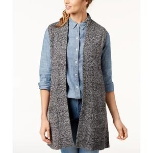 Karen Scott Marled Sweater Vest Large Black White